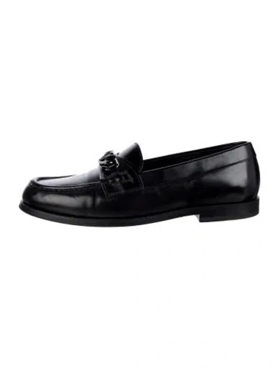 Pre-owned Valentino Garavani Leather Whipstitch Trim Loafers In Black