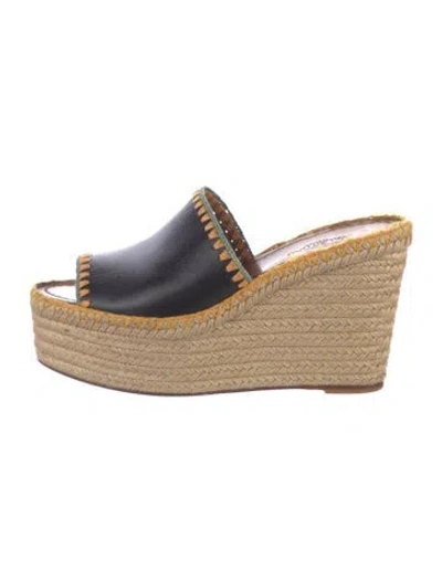 Pre-owned Valentino Garavani Leather Whipstitch Trim Mules In Black