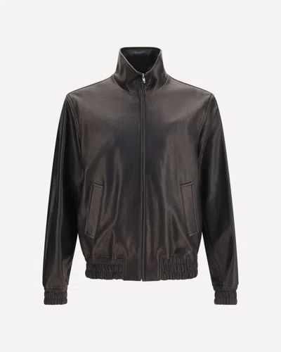 Valentino Leather Zip Jacket In Black
