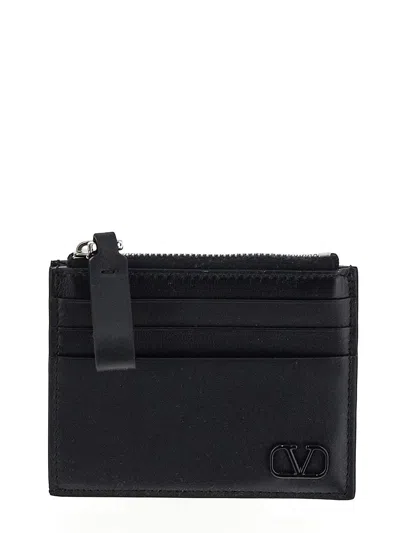 Valentino Garavani Leather Zipped Wallet In Blue