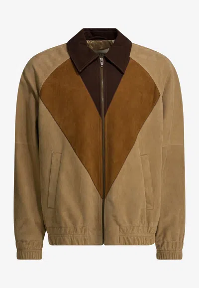 Valentino Leather Zip-up Paneled Jacket In Multi