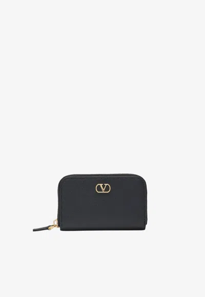 Valentino Garavani Leather Zip-up Wallet In Black