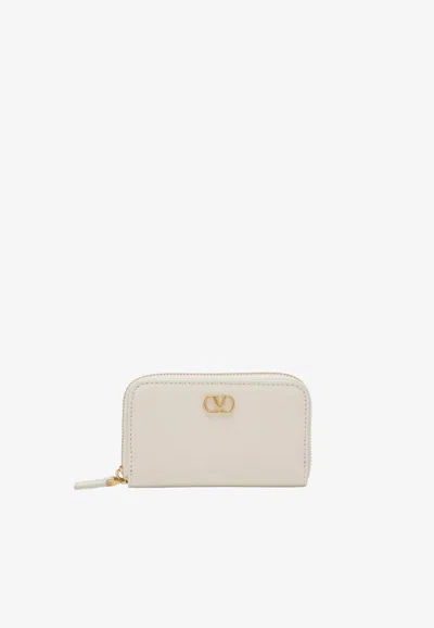 Valentino Garavani Leather Zip-up Wallet In White