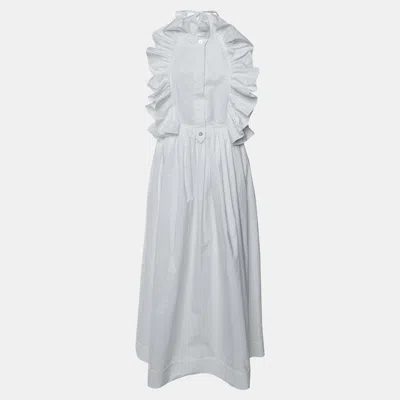 Pre-owned Valentino Leblanc White Cotton Ruffle Midi Dress S