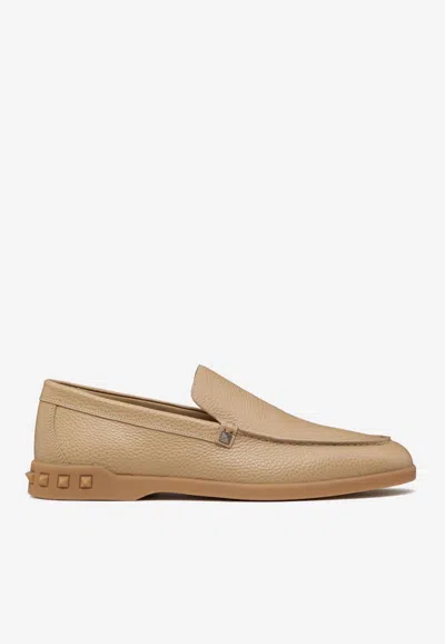 Valentino Stud-detail Leather Loafers In Neutrals