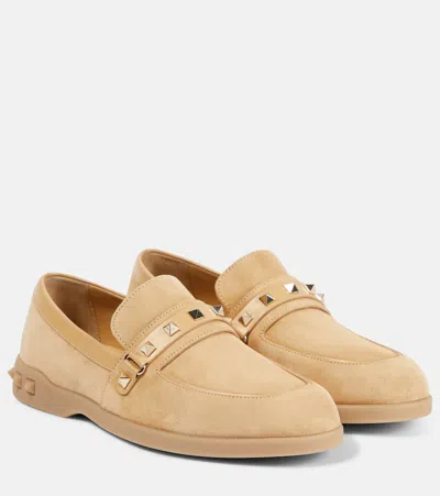 Valentino Garavani Leisure Flows Leather Loafers In Beige