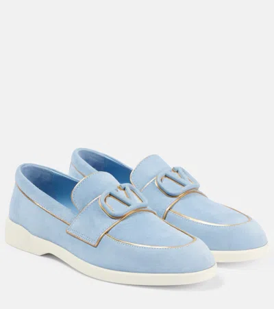Valentino Garavani Leisure Flows Suede Loafers In Blue
