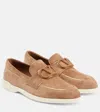 Valentino Garavani Round Toe Suede Finish Loafers Rubber Sole In Brown