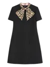 Valentino Embellished Pussy-bow Wool And Silk-blend Crepe Mini Dress In Black