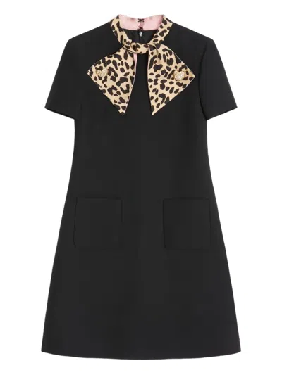 Valentino Leopard-bow Mini Dress In Black