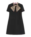 Valentino Wool-silk Leopard-tie Mini Dress In Black