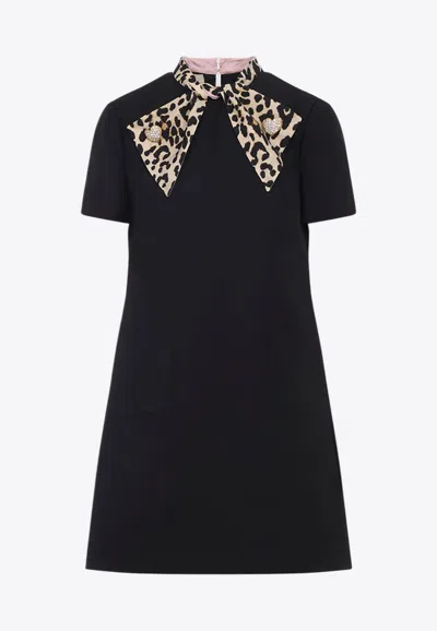 VALENTINO LEOPARD-BOW MINI DRESS