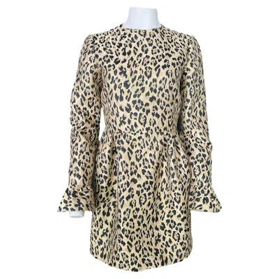 Pre-owned Valentino Leopard Brocade Dress, Size 44 In Sand