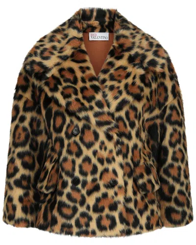 Valentino Leopard Faux Fur Double-breasted Peacoat In 20649-deserto