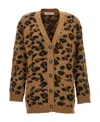 Valentino V-neck Animalier Cardigan Front Pockets In Brown