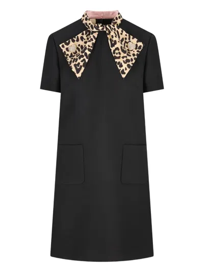 Valentino Leopard-print Bow Dress In Black