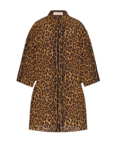 Valentino Leopard Print Crepe Chine Shirt