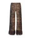 Valentino Leopard Print Feather Hem Casual Pants In Brown
