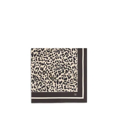 Valentino Animal Print Silk Scarf In Brown
