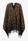 Valentino Leopard Print Poncho In Wool Blend In Brown