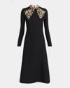 Valentino Womens Nero Animalier Embellished Long-sleeves Wool And Silk Midi Dress In Black