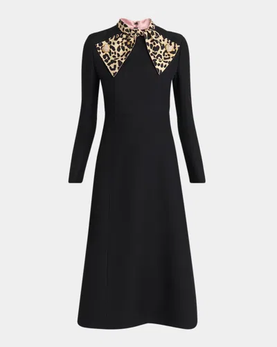 VALENTINO LEOPARD-PRINT SCARF LONG-SLEEVE DRESS