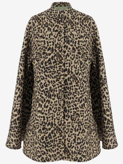 Valentino Leopard Print Wool Coat In Brown