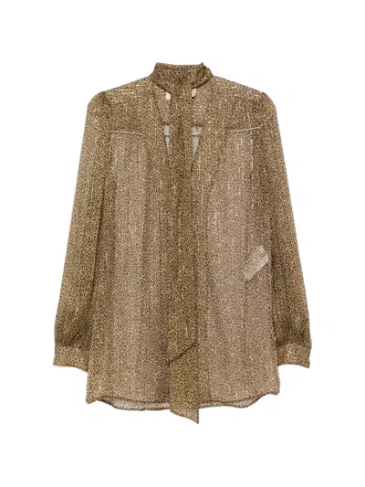 Valentino Leopard-print Pussy-bow Blouse In Brown