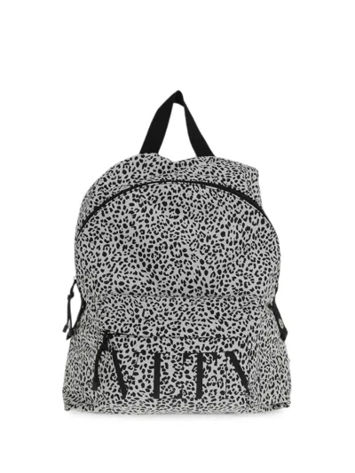 Valentino Garavani Leopard-print Vltn Backpack In Gray