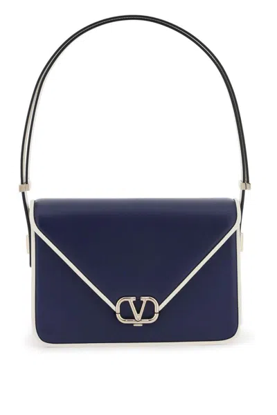Valentino Garavani Two-tone Leather Shoulder Bag In Blu
