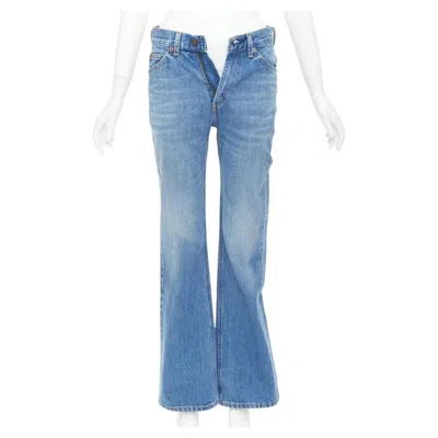 Pre-owned Valentino Levi's 2021 Blue Washed Brown Red Logo Tag Pockets Flare Leg Jeans 27"