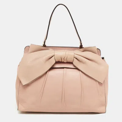 Valentino Garavani Light /beige Leather Aphrodite Bow Top Handle Bag In Pink