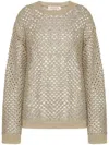 VALENTINO LIGHT BEIGE LINEN OPEN KNIT CREWNECK SWEATER FOR WOMEN | SS24