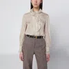 Valentino Light Beige Silk-blend Shirt With Ruffles In Neutral