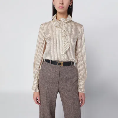 Valentino Light Beige Silk-blend Shirt With Ruffles In Neutral