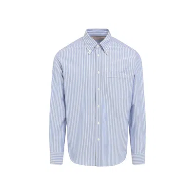 Valentino Light Blue And White Striped Cotton Shirt
