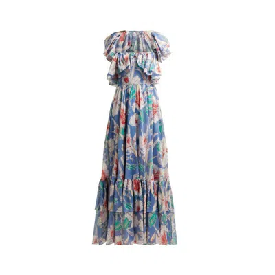 Pre-owned Valentino Light Blue Cotton Hibiscus-print Maxi Dress S
