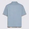 Valentino Garavani Denim Bowling Shirt With Floral Trim In Blue
