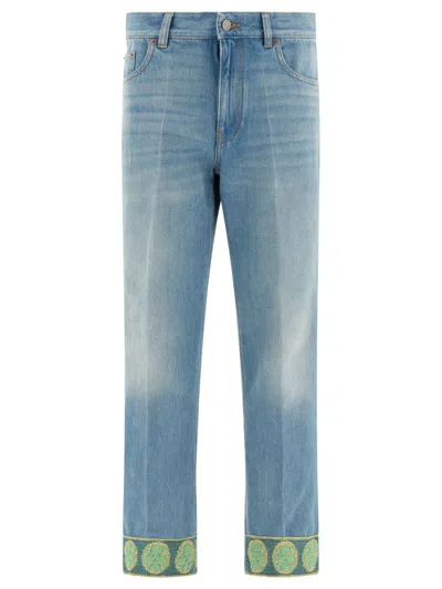 Valentino Jeans With Jacquard Details In Blue