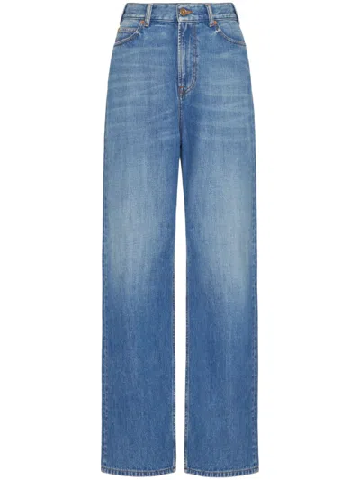 Valentino Light Blue Denim Trousers With V Gold Detail