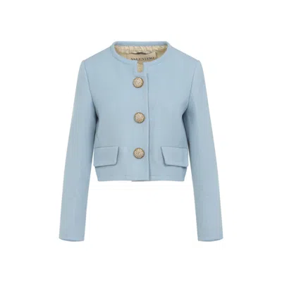 VALENTINO LIGHT BLUE EMBELLISHED BUTTON BLAZER