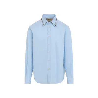 Valentino Light Blue Embroidered Cotton Shirt
