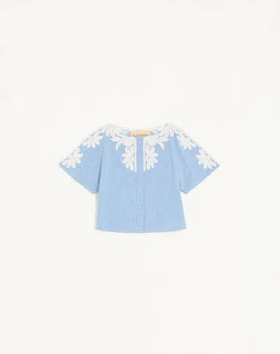 Valentino Light Blue Embroidered Denim Shirt Woman Denim 42