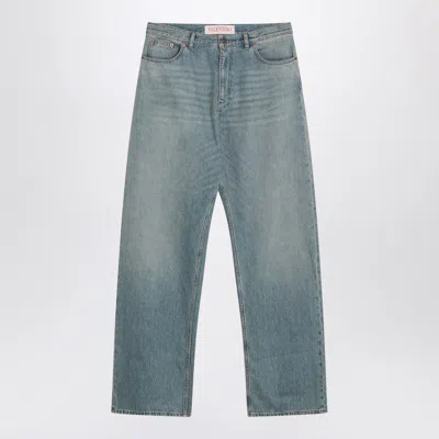VALENTINO LIGHT BLUE JEANS WITH WASHED EFFECT