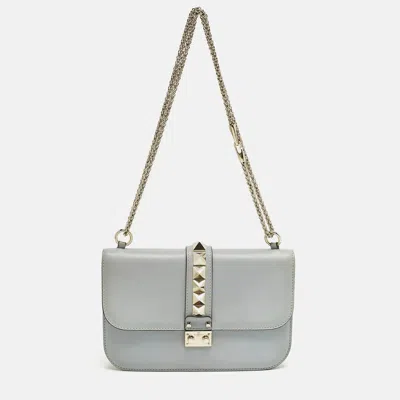 Pre-owned Valentino Garavani Light Blue Leather Medium Glam Lock Shoulder Bag