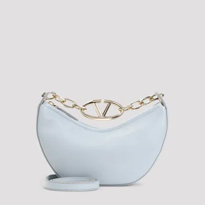Valentino Garavani Light Blue Leather Mini Hobo Vlogo Moon Handbag In Bluporcellana