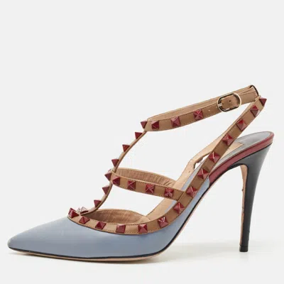 Pre-owned Valentino Garavani Light Blue Leather Rockstud Cage Pumps Size 40.5