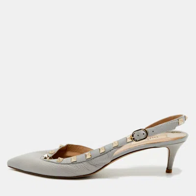 Pre-owned Valentino Garavani Light Blue Leather Rockstud Slingback Pumps Size 40.5