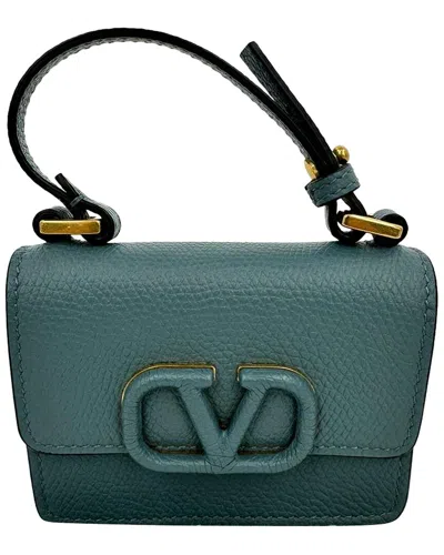 Valentino Garavani Valentino Light Blue Leather Vlogo Mini Chain Pouch (authentic Pre-loved) In Green