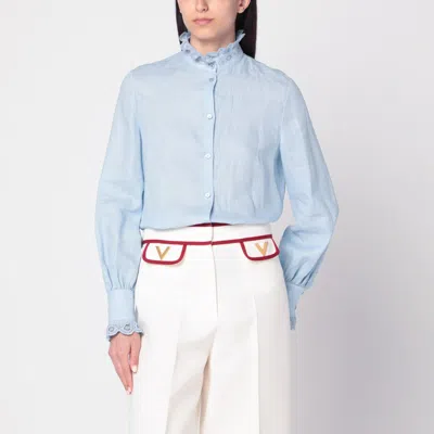 VALENTINO LIGHT BLUE LINEN SHIRT WITH RUFFLES